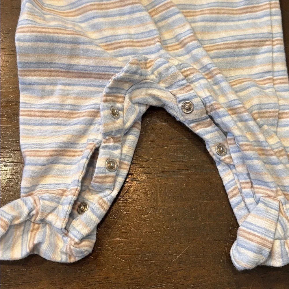 Vintage Striped Teddy Bear Embroidered Kids Footie